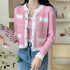Check Knitted Cardigan With Crop Tang Top